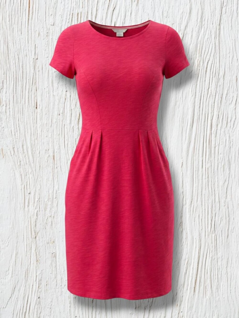 Boden Pleated Cotton Knit Short Sleeve Midi Dress Pink 6R